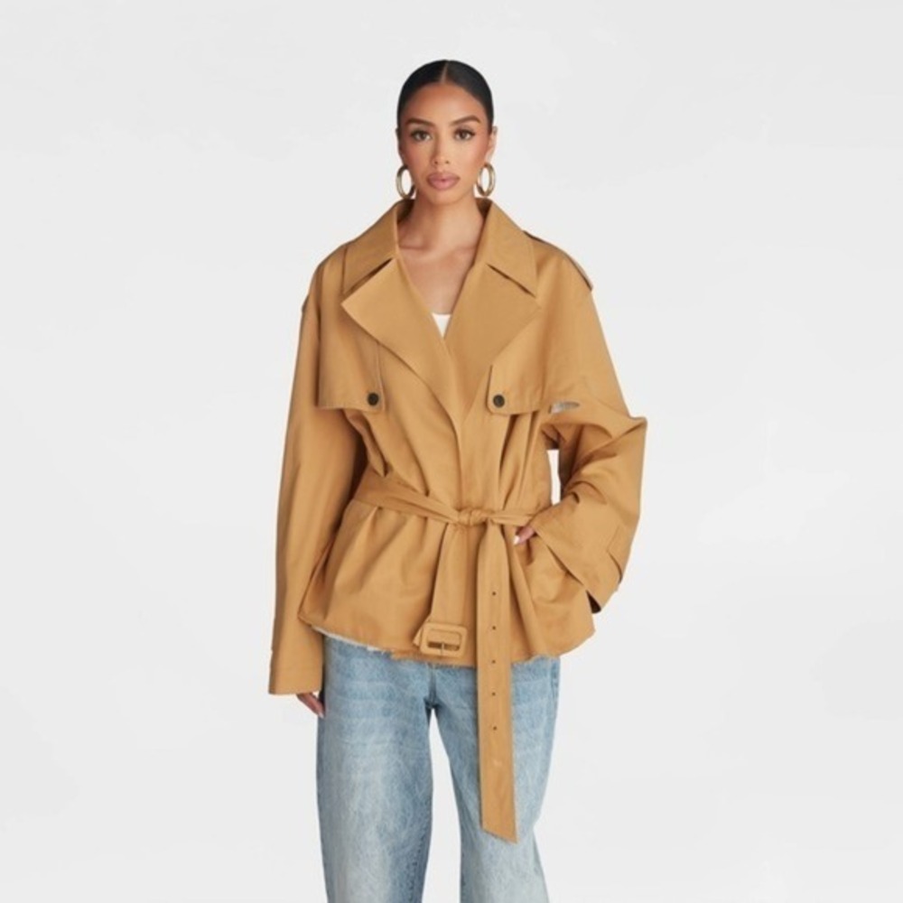 KBB by KAHLANA Target Women's M Medium The Belted Cropped Trench Jacket Coat Tan